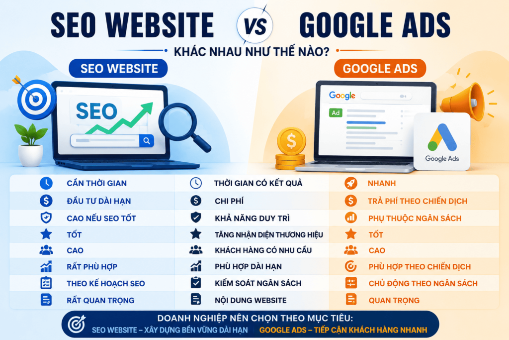 SEO Website và Google Ads khác nhau như thế nào?